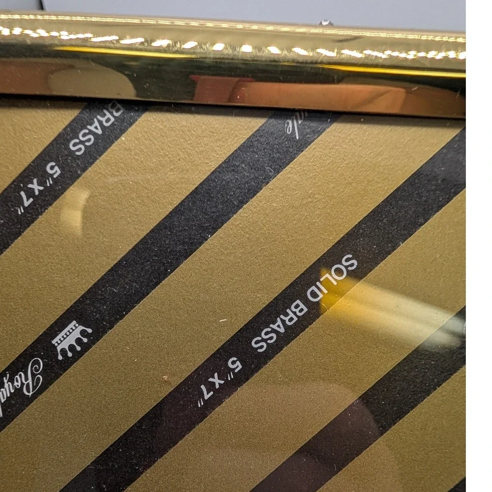 Vtg NIB Solid Brass Photo Frame Gold Lacquer Coated 5x7